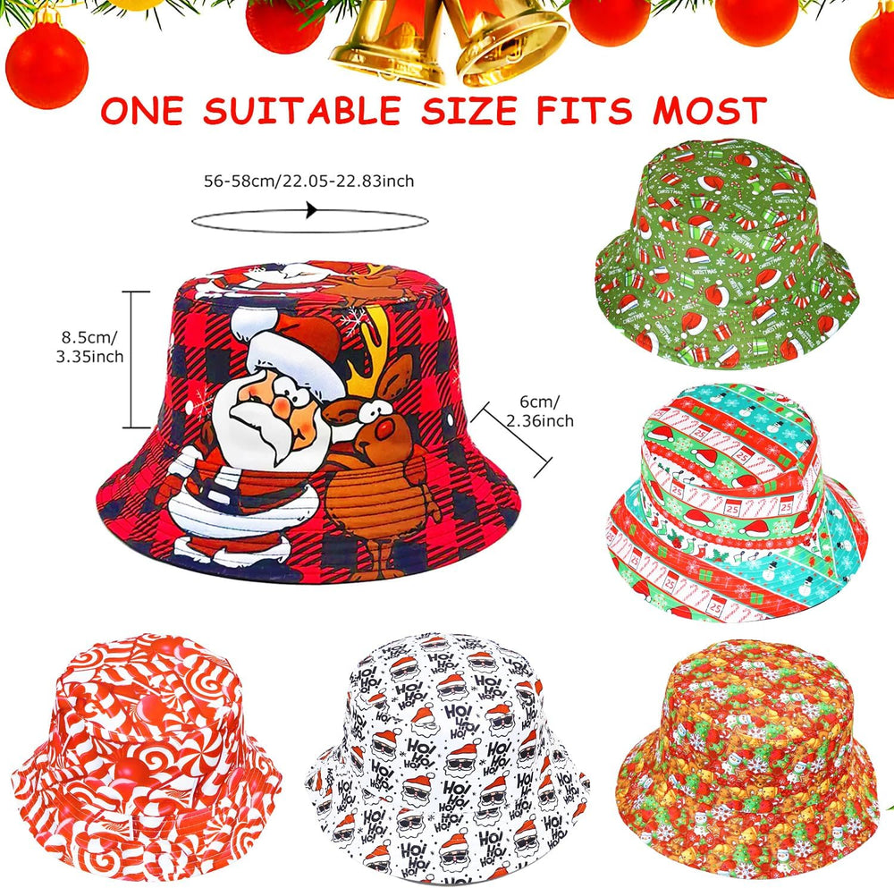 6 Pack Funny Christmas Hats, Novelty Christmas Party Bucket Hats, Santa Hats,...