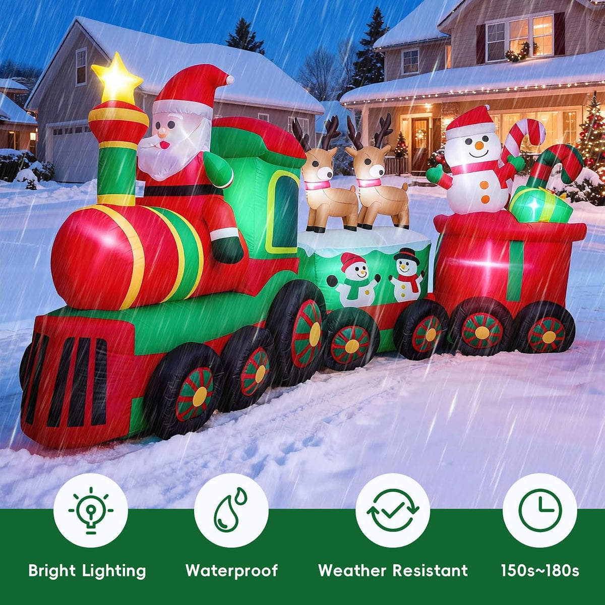 thuodo 11 ft long christmas inflatables train with, close-up detail