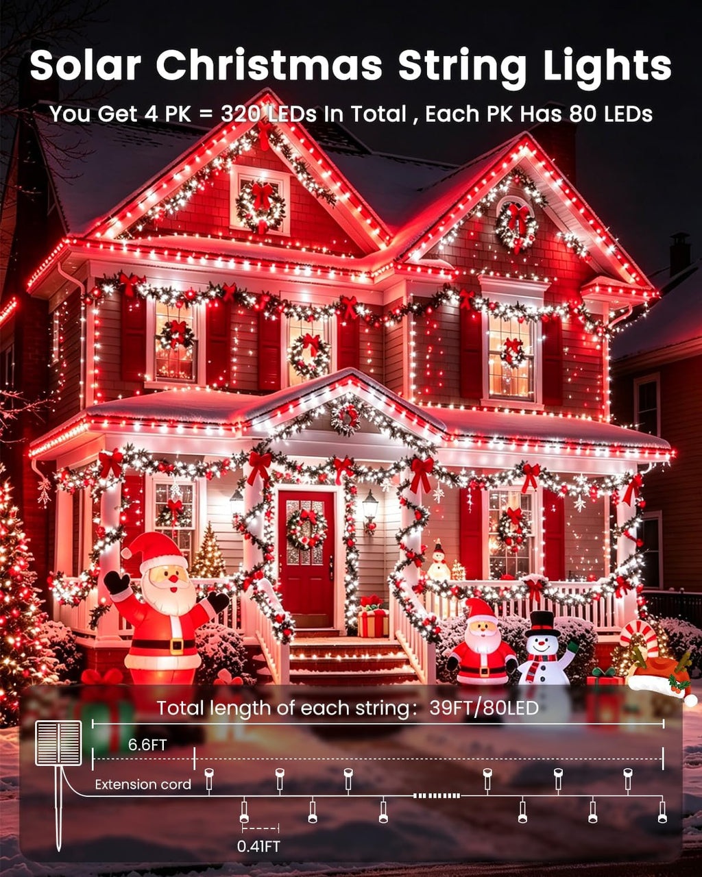 ozs 4 pack 320led solar christmas string lights, package contents