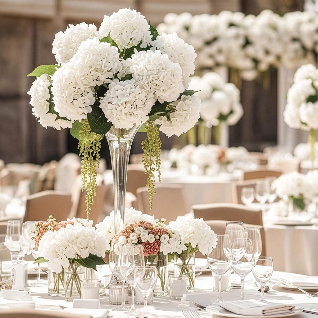 Auihiay 104Pcs Hydrangea Artificial Flowers Bulk, White Hydrangeas Flowers
