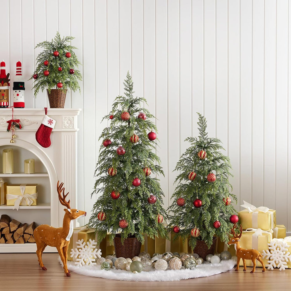 VeriNatural 2ft 3ft 4ft Prelit Twinkle Christmas Trees in Woven Baskets