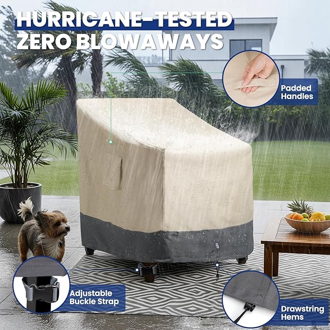 Extra Heavy Duty Patio Chair Covers Waterproof Up to 8000pa, 2 Pack Patio Furniture Covers for Outdoor Swivel/ Rocking Chair/ Adirondack Chairs, Outdoor Seat Cover with Air Vents, 33"W x 35"D x 38.5"H
