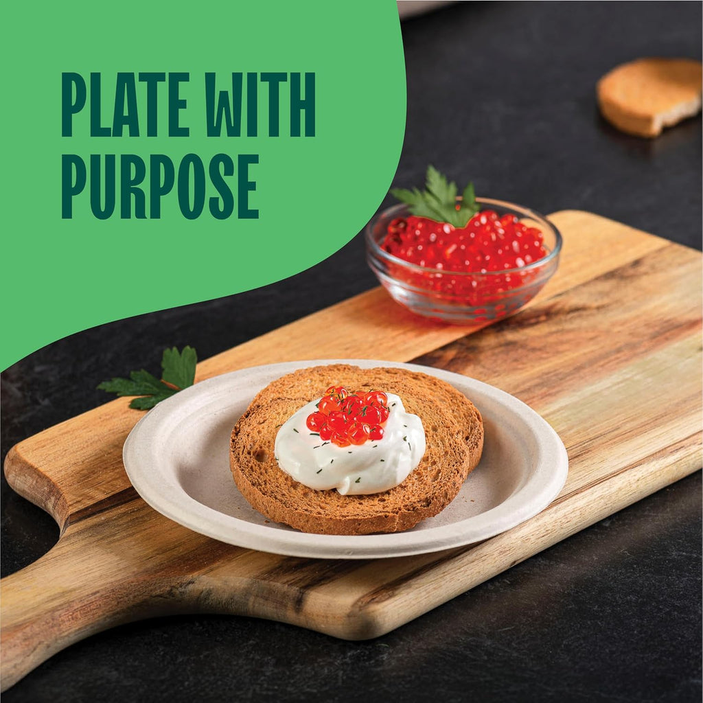100% compostable paper plates 7 inch [1000 count] shown in use