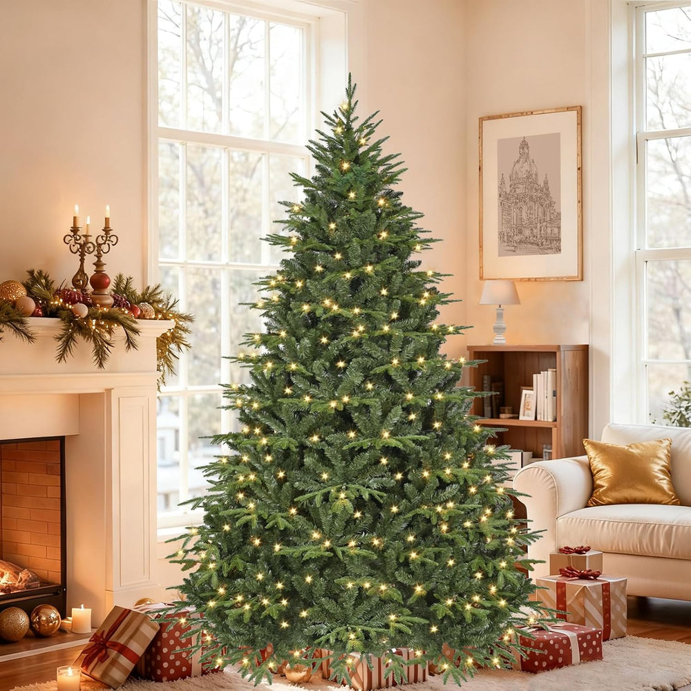 7.5ft Prelit Artificial Christmas Tree with 3348 PE PVC Tips, Premium Pre-Lit...