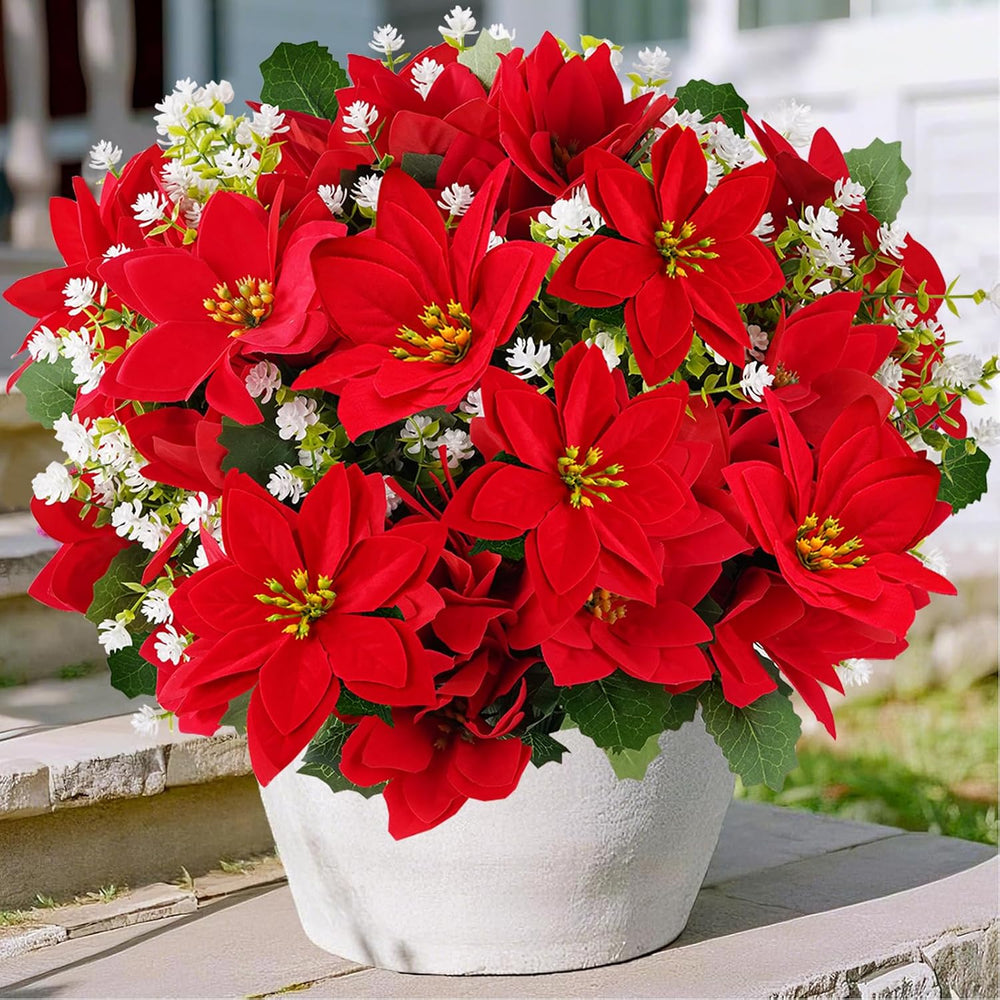 Artificial Poinsettias Christmas Flowers Mixed Outdoor Decor 24 Pcs