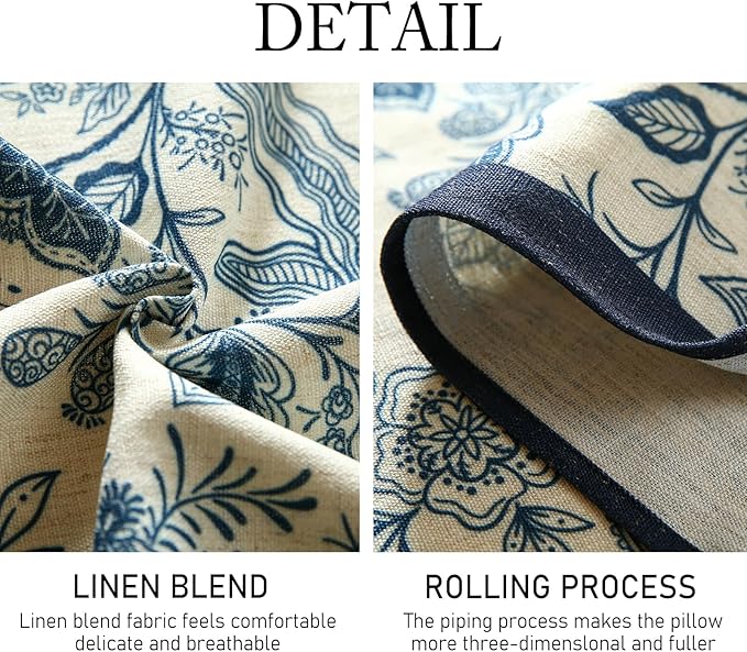 ISAENNE Designer Chinoiserie Elegant Linen Table Runner 102 Inches Long,Blue Floral Pattern Decor Table Runners for Thanksgiving,Dining Room,Banquet,Kitchen Tables,Christmas,12"*102"-Ruyi B