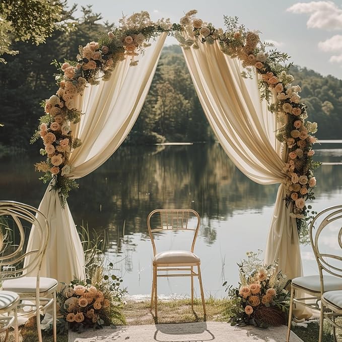 Wokceer Champagne Wedding Arch Draping Fabric Backdrop 4 Panels 28.7" X 20FT Sheer Drapes Fabric for Wedding Arbor Ceremony Party