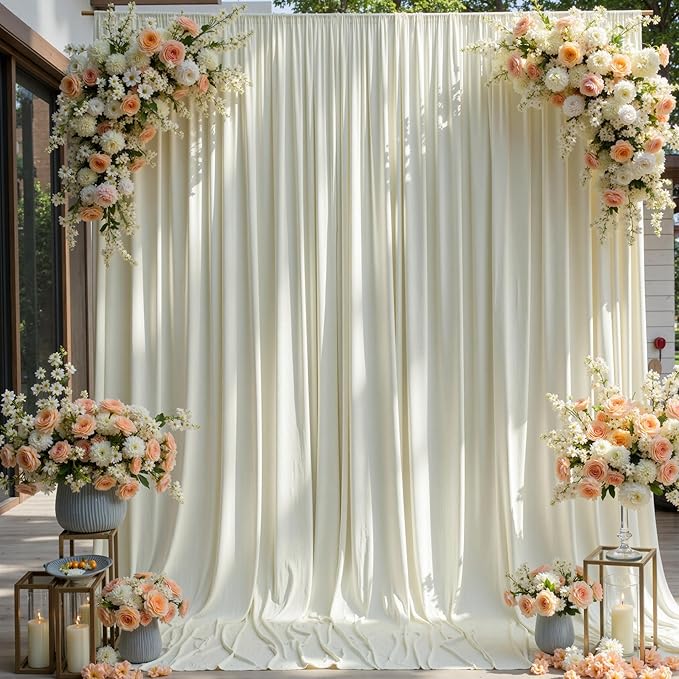 20×12ft Wrinkle Free Ivory Backdrop Curtain for Wedding Parties, 4 Panels 5×12ft Long Soft Silky Polyester Backdrop Drapes Cream Photo Back Drop Curtains for Party Photography Background Cloth