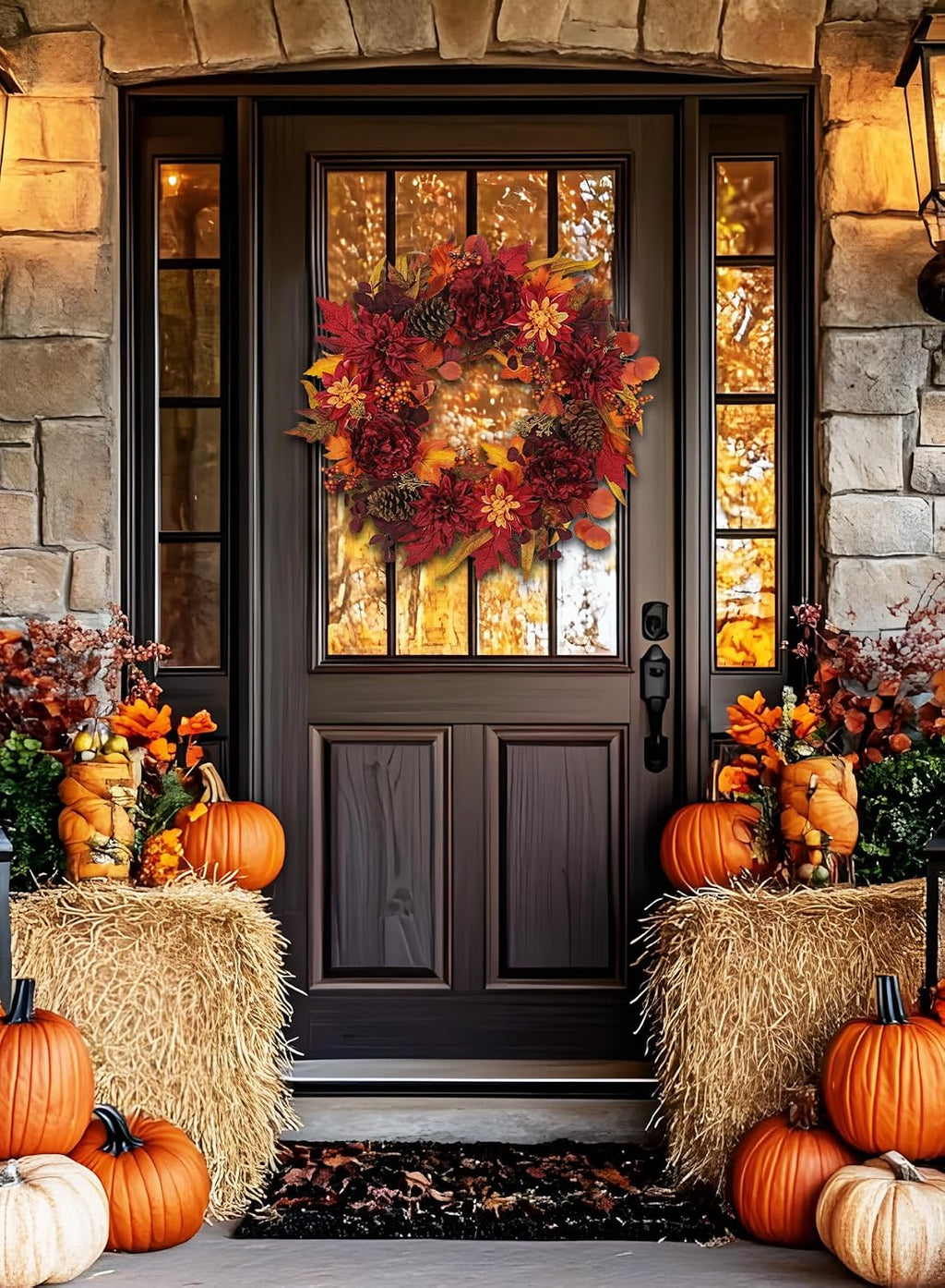 24" artificial fall floral wreath for front door, package contents