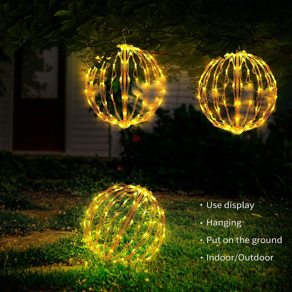12 inch christmas ball lights, 3 pack outdoor shown in use