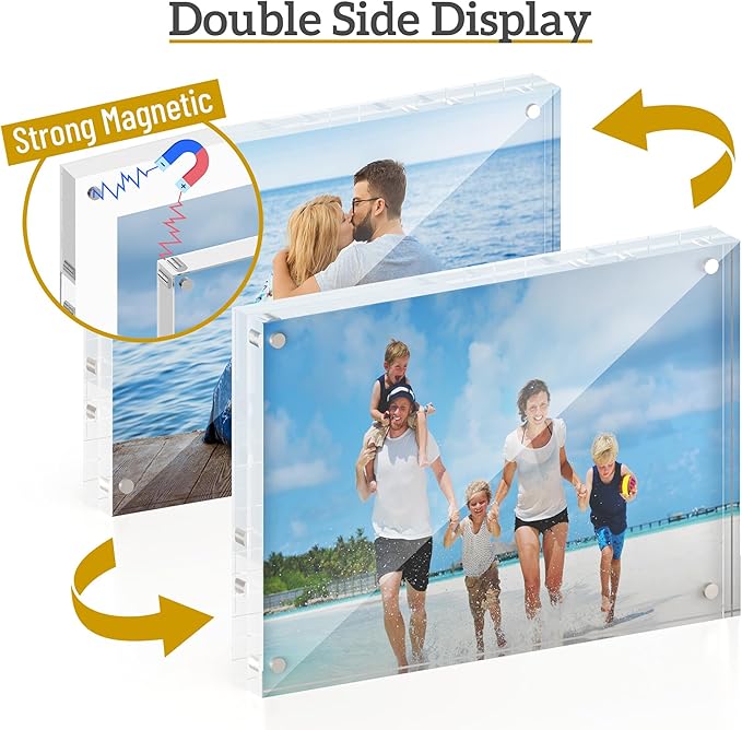 5x7 Acrylic Picture Frame 3 Pack, 20mm Thick Magnetic Double Sided Display 20% Thicker- Frameless Clear Transparent Photo Frame for Desktop/Tabletop, Self Standing with Microfiber Cloth
