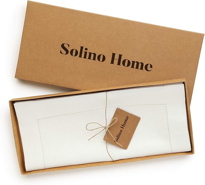 Solino Home Linen Ivory Table Runner 120 Inches Long - 100% Pure Linen 14 x 120 Inch Table Runner for Fall, Autumn, Thanksgiving, Christmas - Classic Hemstitch