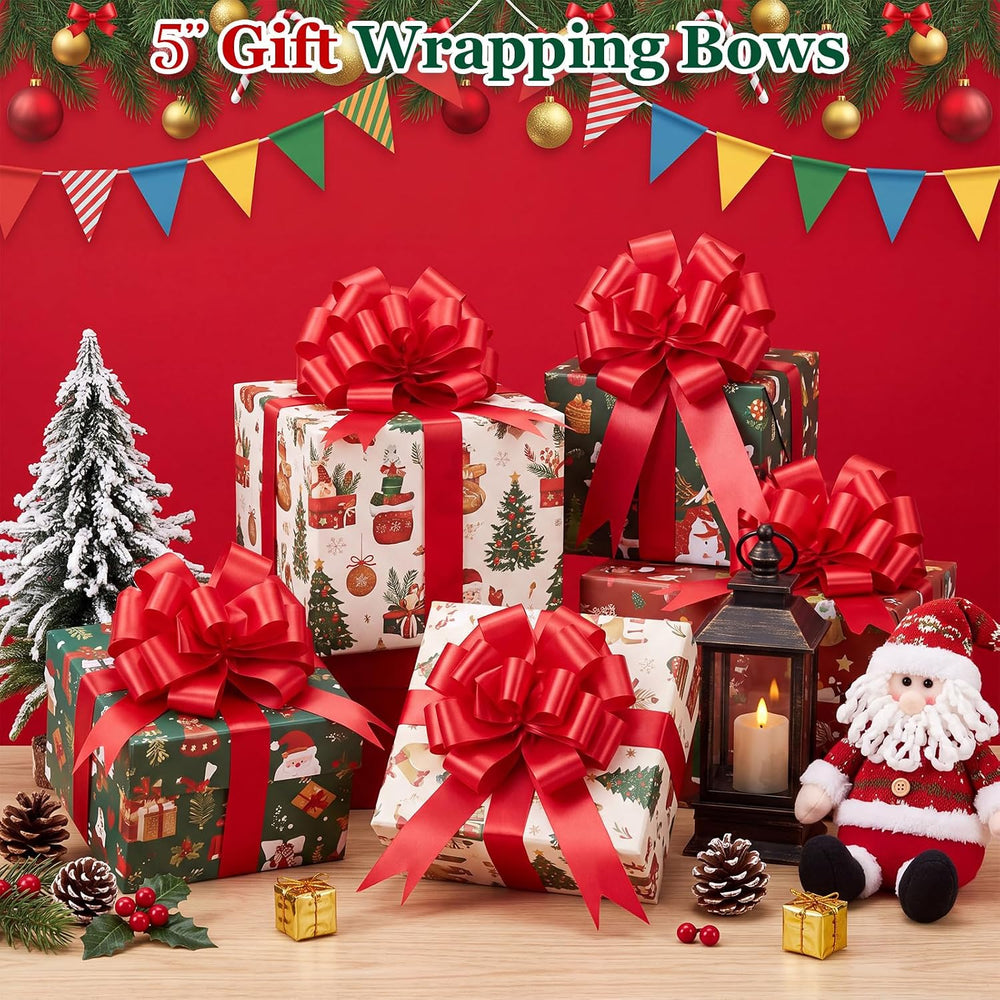 200 Pcs 5 Inch Christmas Pull Bows, Red