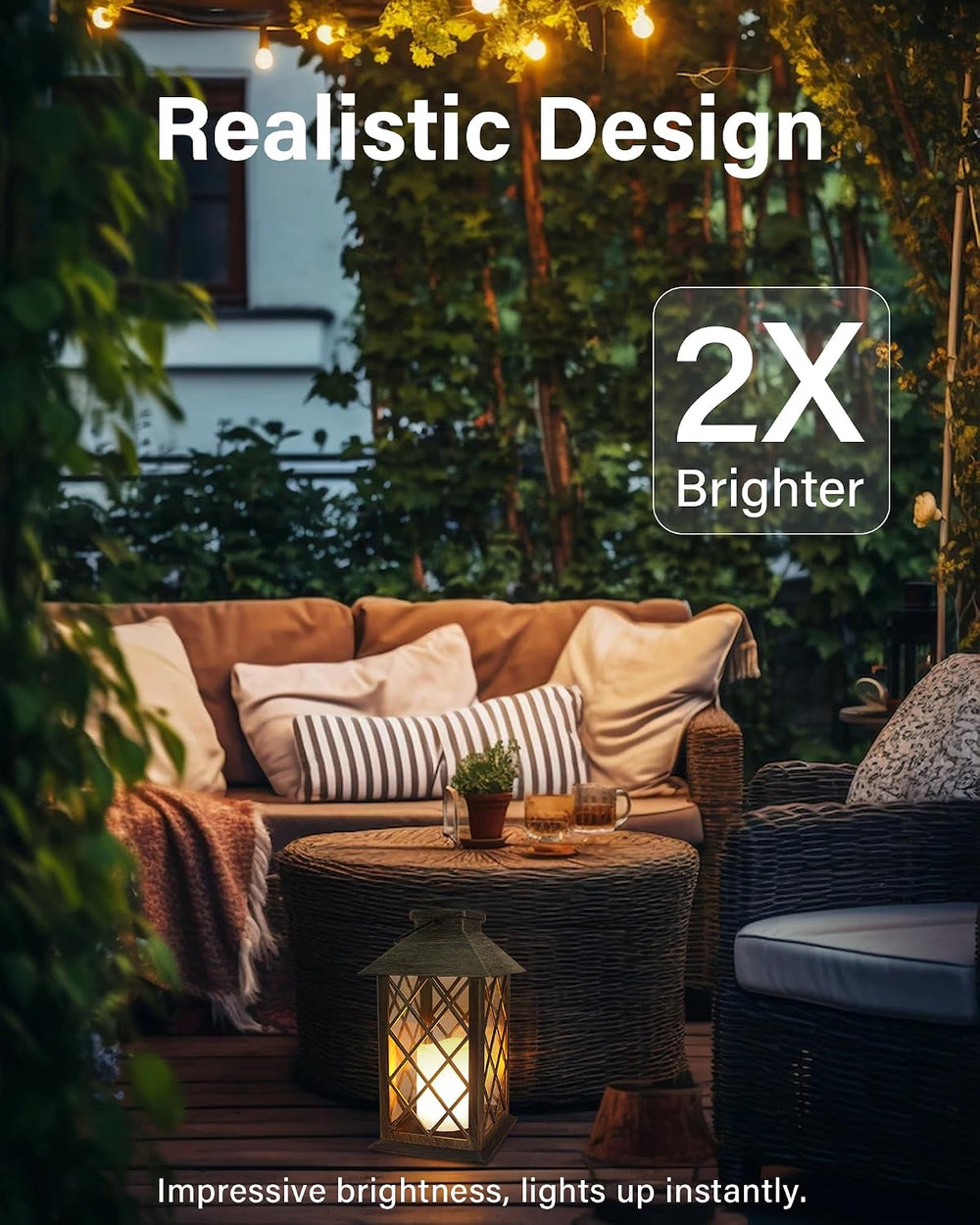 2 Pack 14'' Durable Tempered Glass Solar Lanterns Outdoor Waterproof