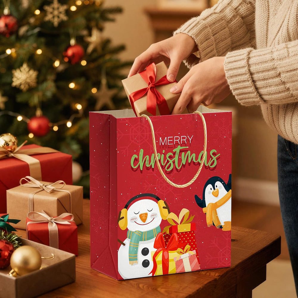 DeckTheHalls 36 Pack Christmas Kraft Gift Bags with Handles, 7.5 x3.5 x9 in