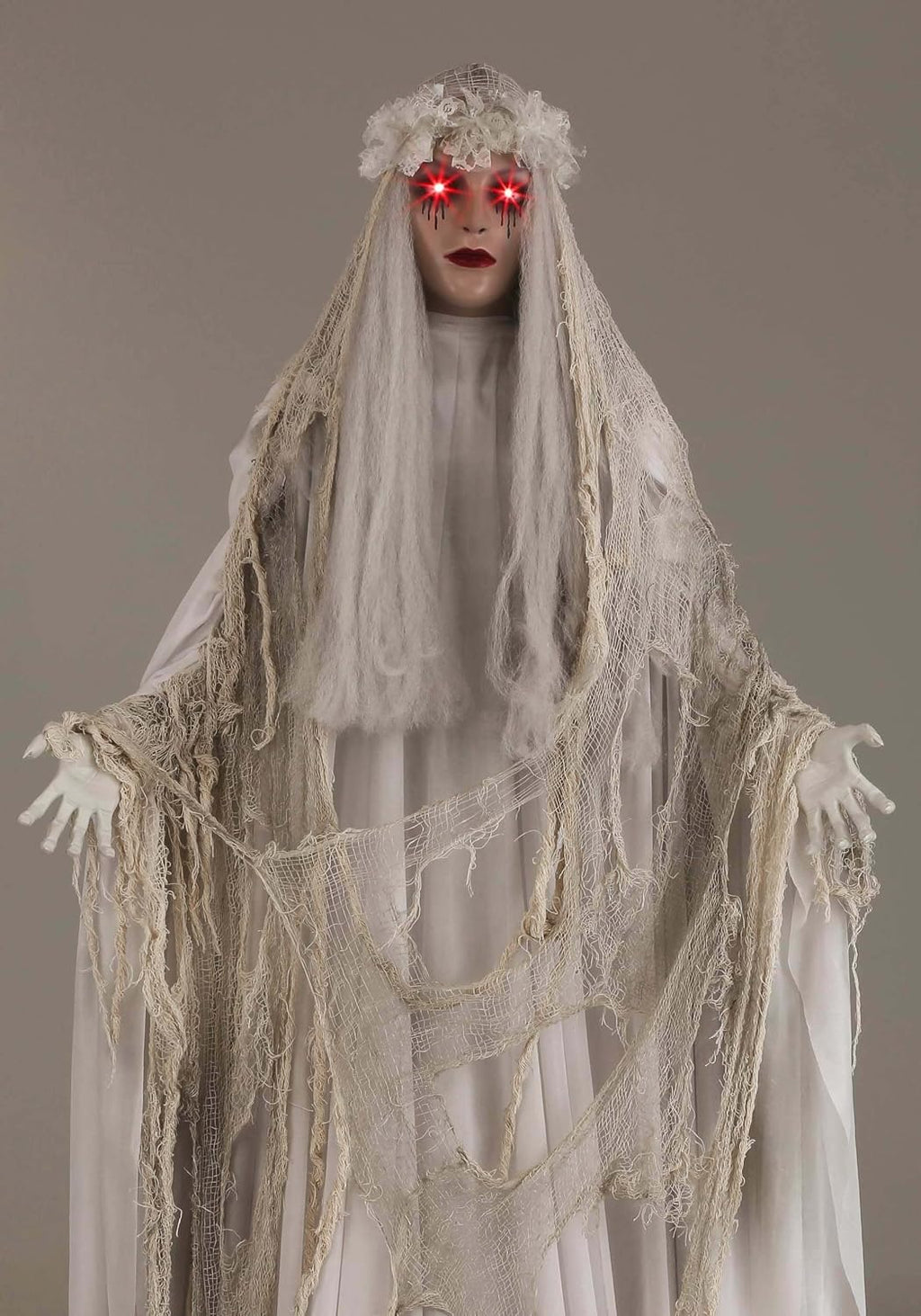Fun Costumes Venetian Victoria White Ghost Light-Up Eyes LED Poseable Indoor Decoration Figure 66 Inches Tall, Arms Foam-Covered Wire - Standard, Gray