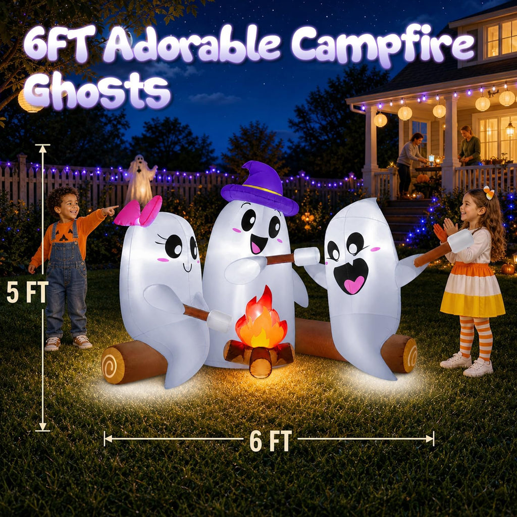 zukakii 6ft long halloween inflatables decorations outdoor campfire shown in use