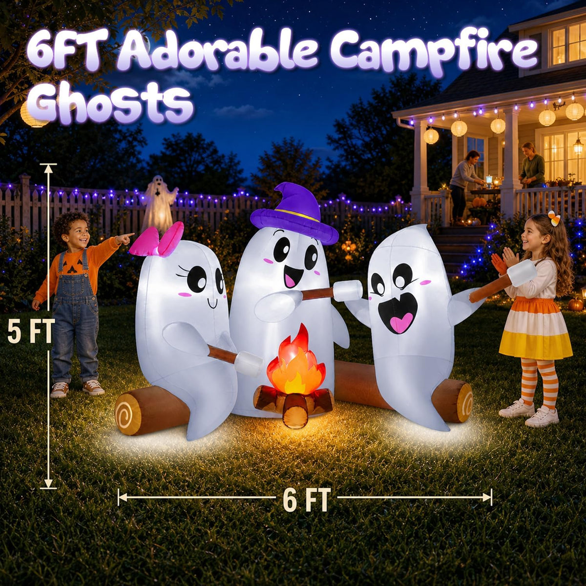 zukakii 6ft long halloween inflatables decorations outdoor campfire shown in use