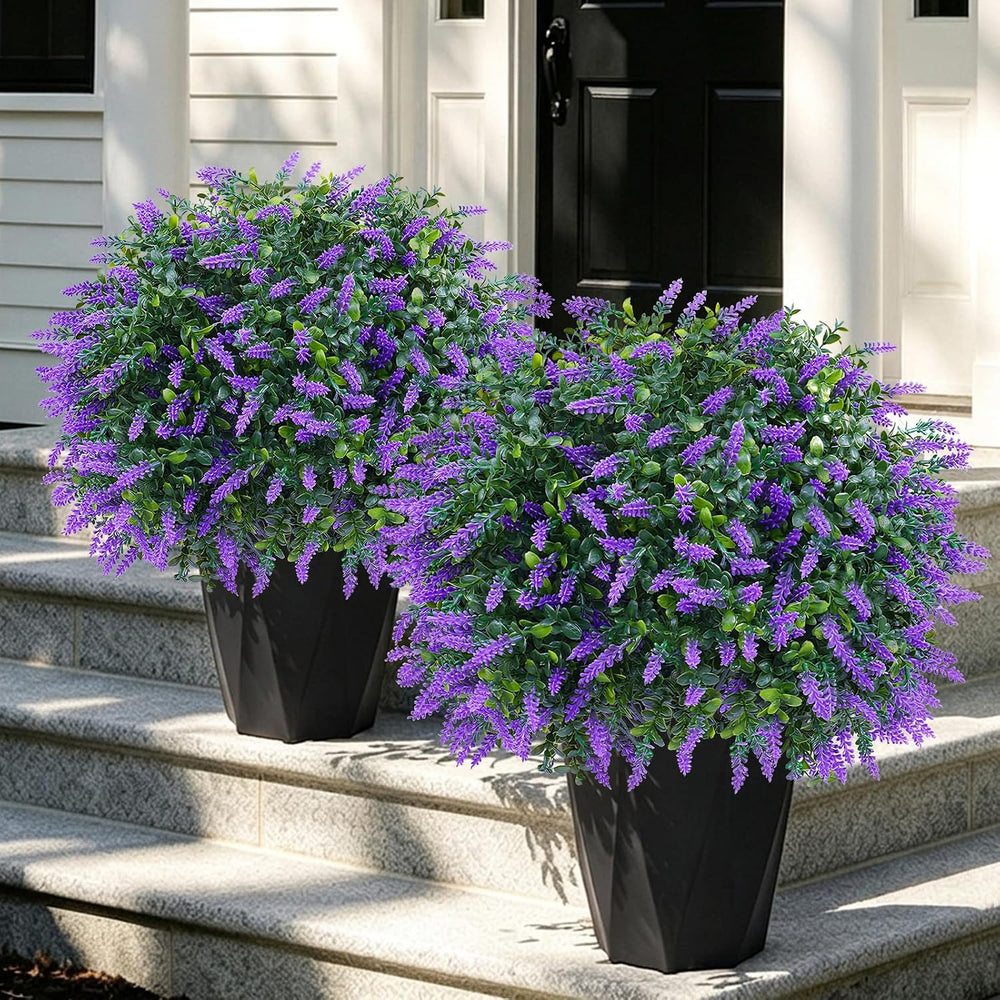 Artificial Boxwood Topiary Ball with Lavender, Set of 2 UV Resistant