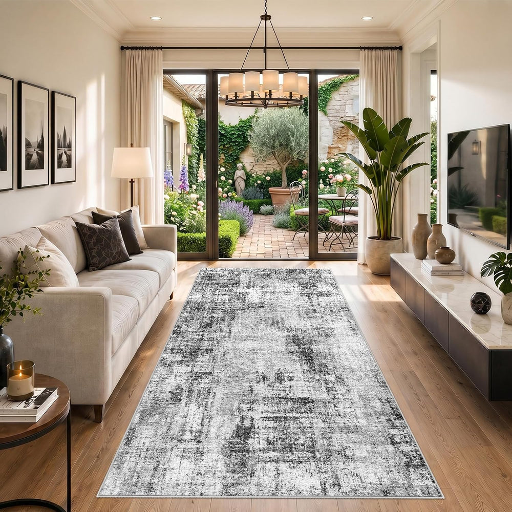 5x10 Rug for Living Room: Non-Slip Washable Hallway Runner Rug Black