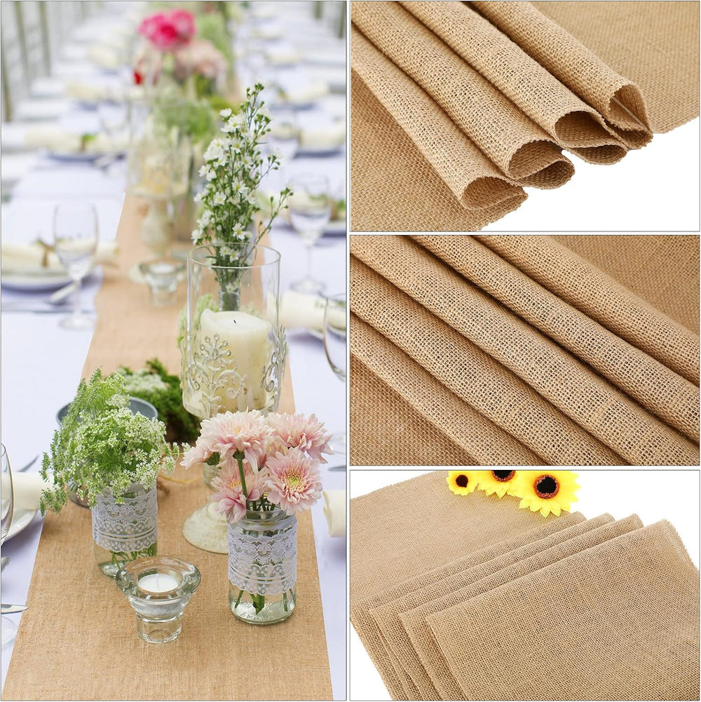 Buryeah 12 Pack Burlap Table Runners 12x71 Inch Rustic Farmhouse Wedding