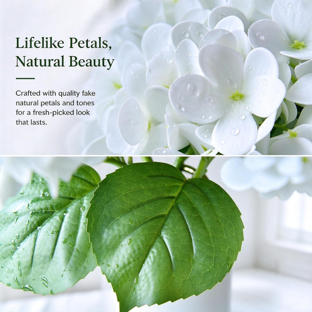 6 Stems White Hydrangea Artificial Flowers Real Touch 19.7in