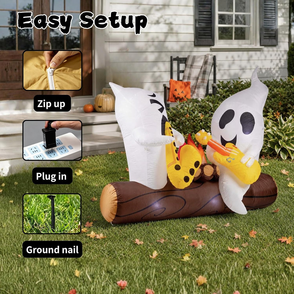 6 FT Halloween Inflatable Musical Ghosts Built in LED Campfire Yard Decor