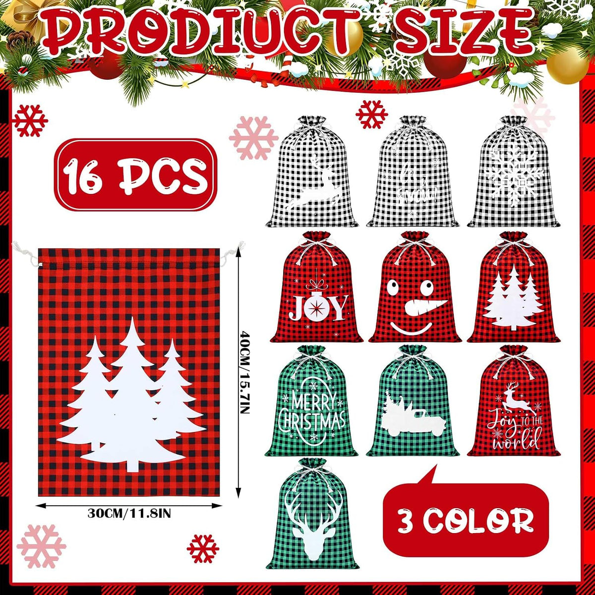 windyun 16 pcs christmas drawstring bag santa sack shown in use