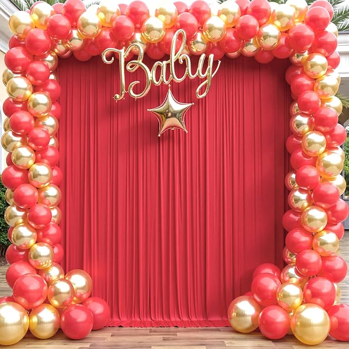 60×14ft Wrinkle Free Red Backdrop Curtain, Soft Silky Easy to Drape Wedding Drapes for Backdrop, 12 Panels 5×14ft Photo Back Drop Curtains for Parties Birthday Photography Background Cloth
