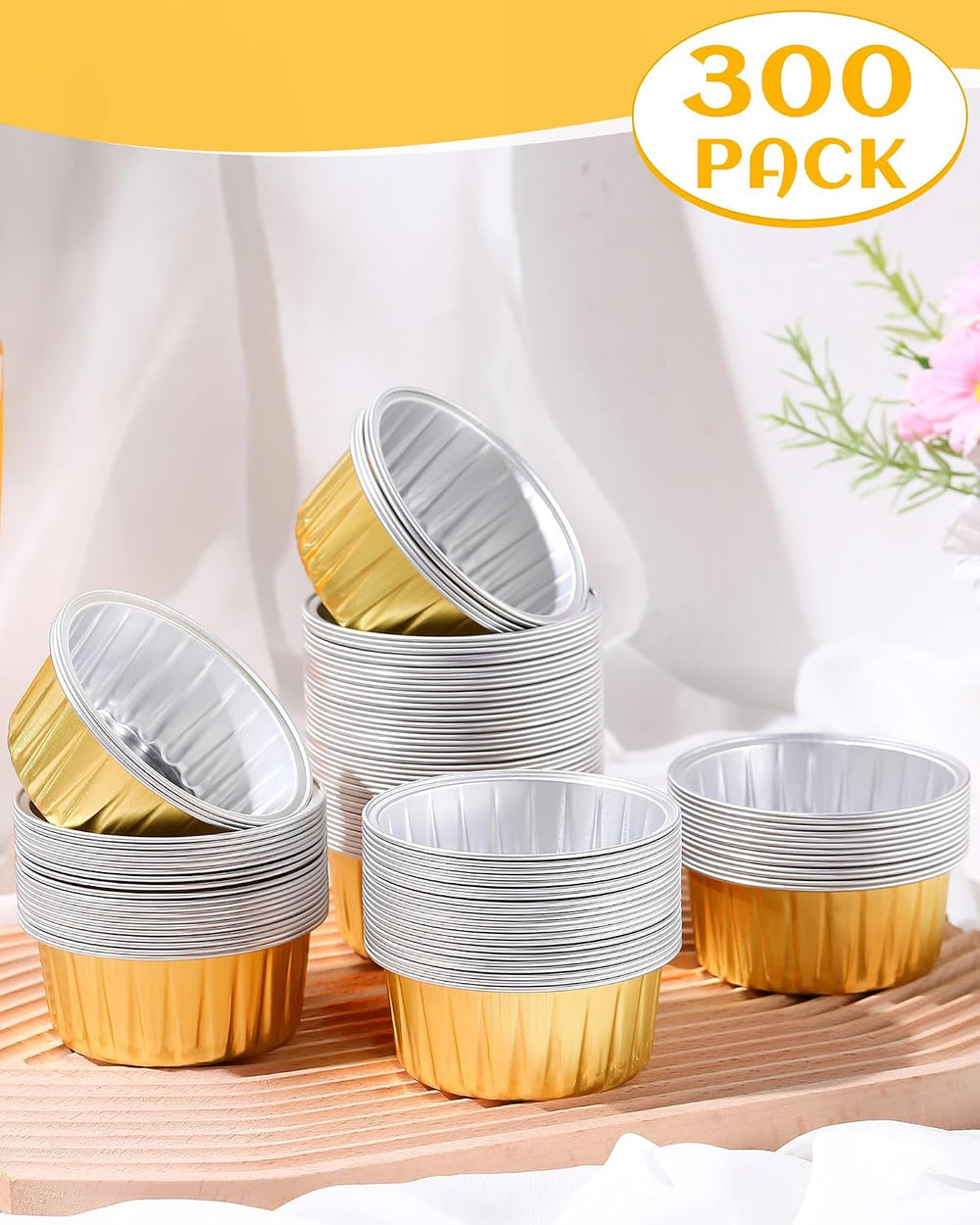 Patelai 300 Pcs Aluminum Foil Cups 4.2 oz Mini Creme Brulee Ramekins, Round