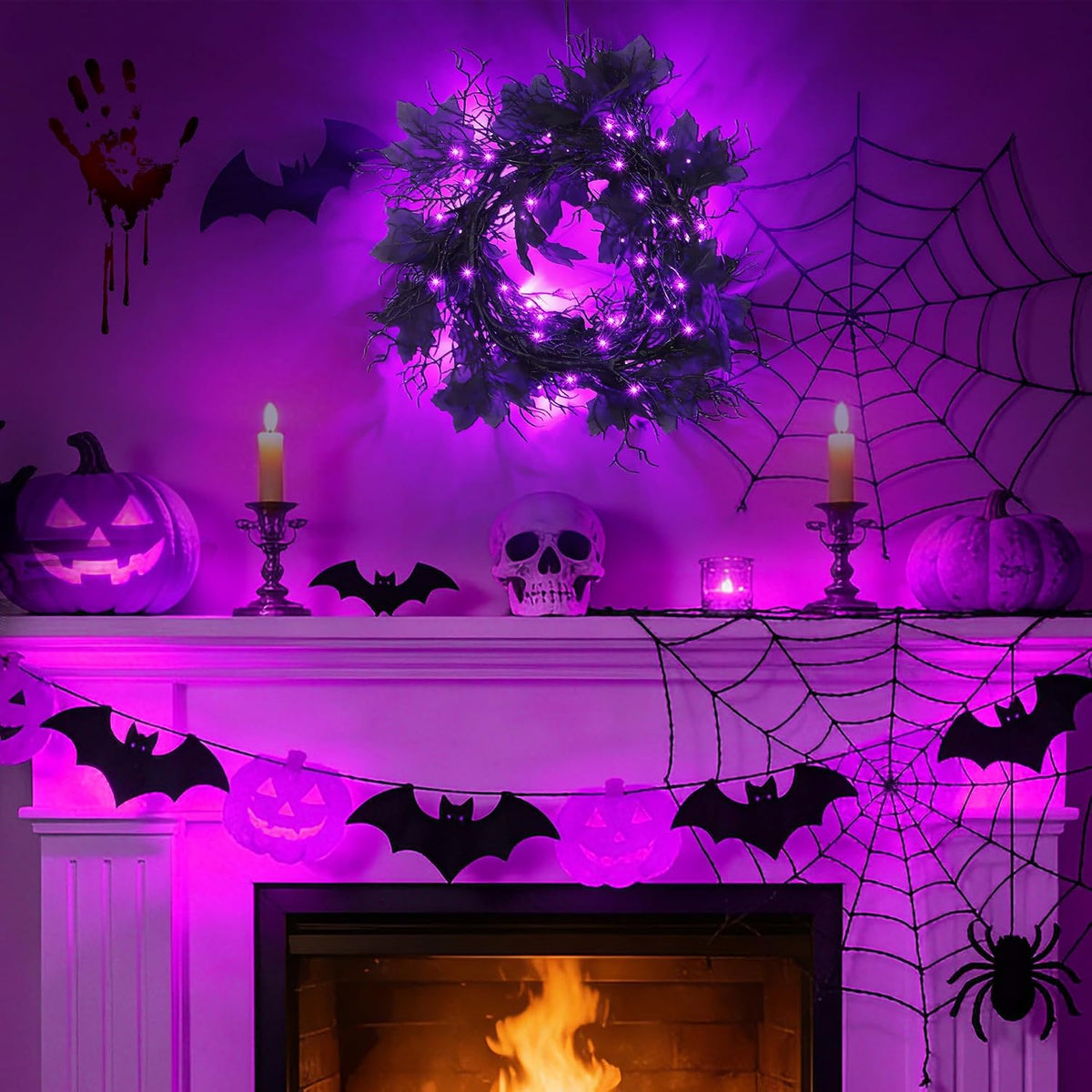 9Ft Lighted Halloween Garland Decorations Indoor, 66 LED Purple Lights Willow Vine Twig Black Halloween Garland with 8 Mode & Timer, Battery Operated Halloween Decor for Mantel Fireplace Home
