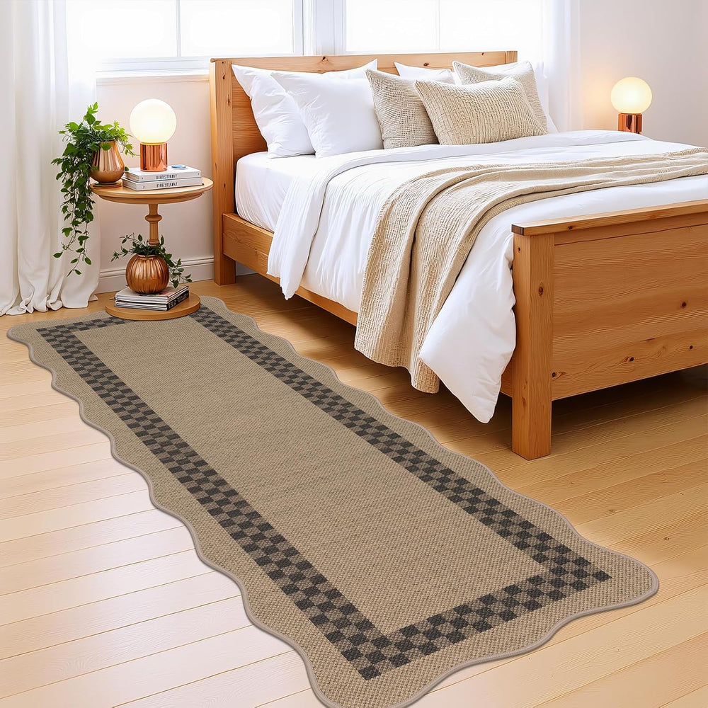 Hallway Runner Rug, 2'x6' Non Slip Faux Jute Runners Checked