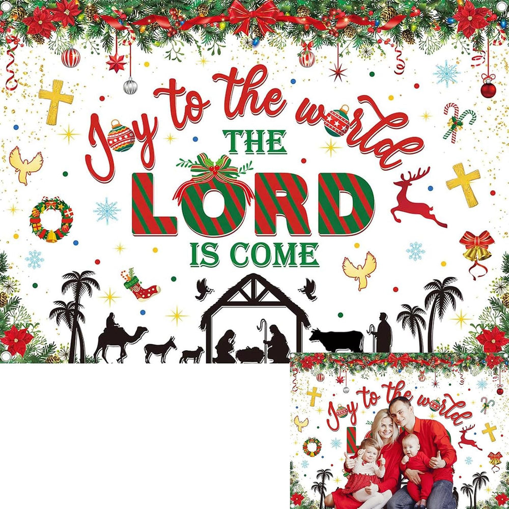 Christmas Nativity Backdrop Joy to The World The Lord is Come Banner 10x8ft