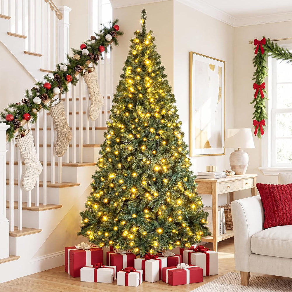 COSTWAY 7 FT Pre-lit Christmas Tree, Artificial Holiday Xmas Tree