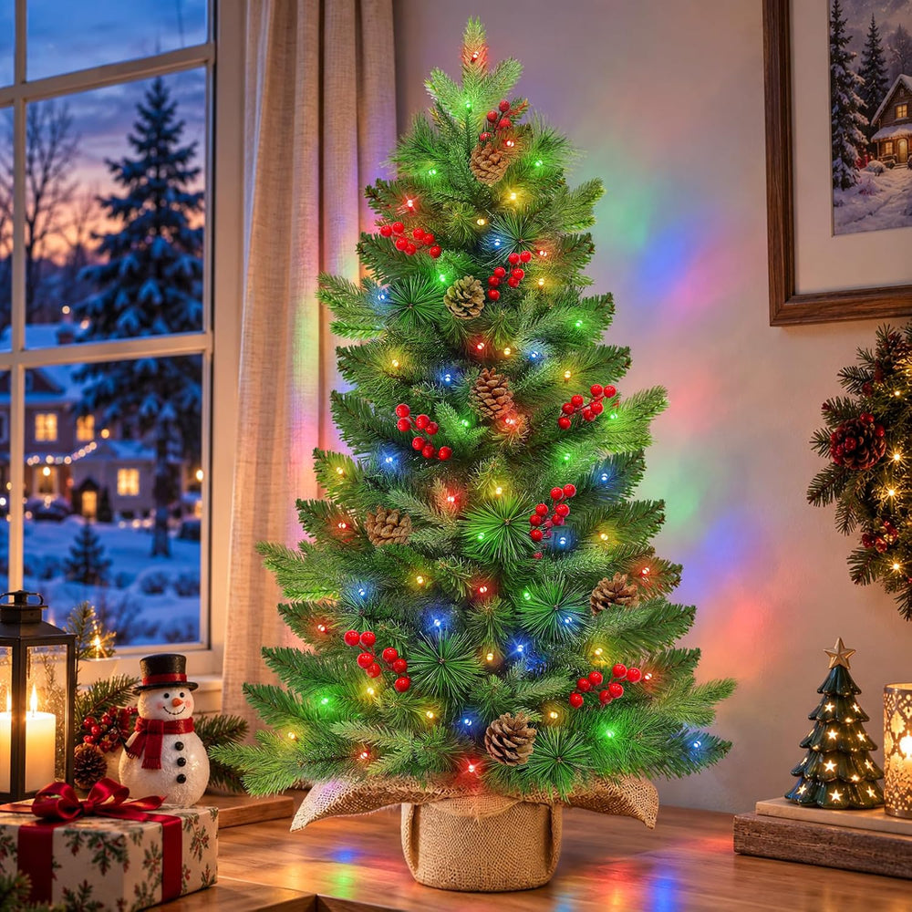 3ft Artificial Small Christmas Tree with Colorful Lights Timer