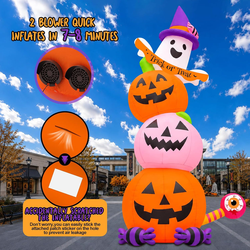 kalolary 20ft tall halloween inflatables pumpkin ghost on a desk or shelf