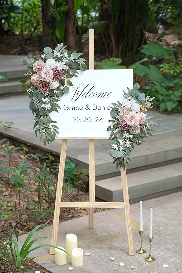 Artificial Dusty Rose Flowers Swag Set of 2 for Wedding Welcome Signs Floral Decorations, Wedding Arch Flowers for Wedding Ceremony
