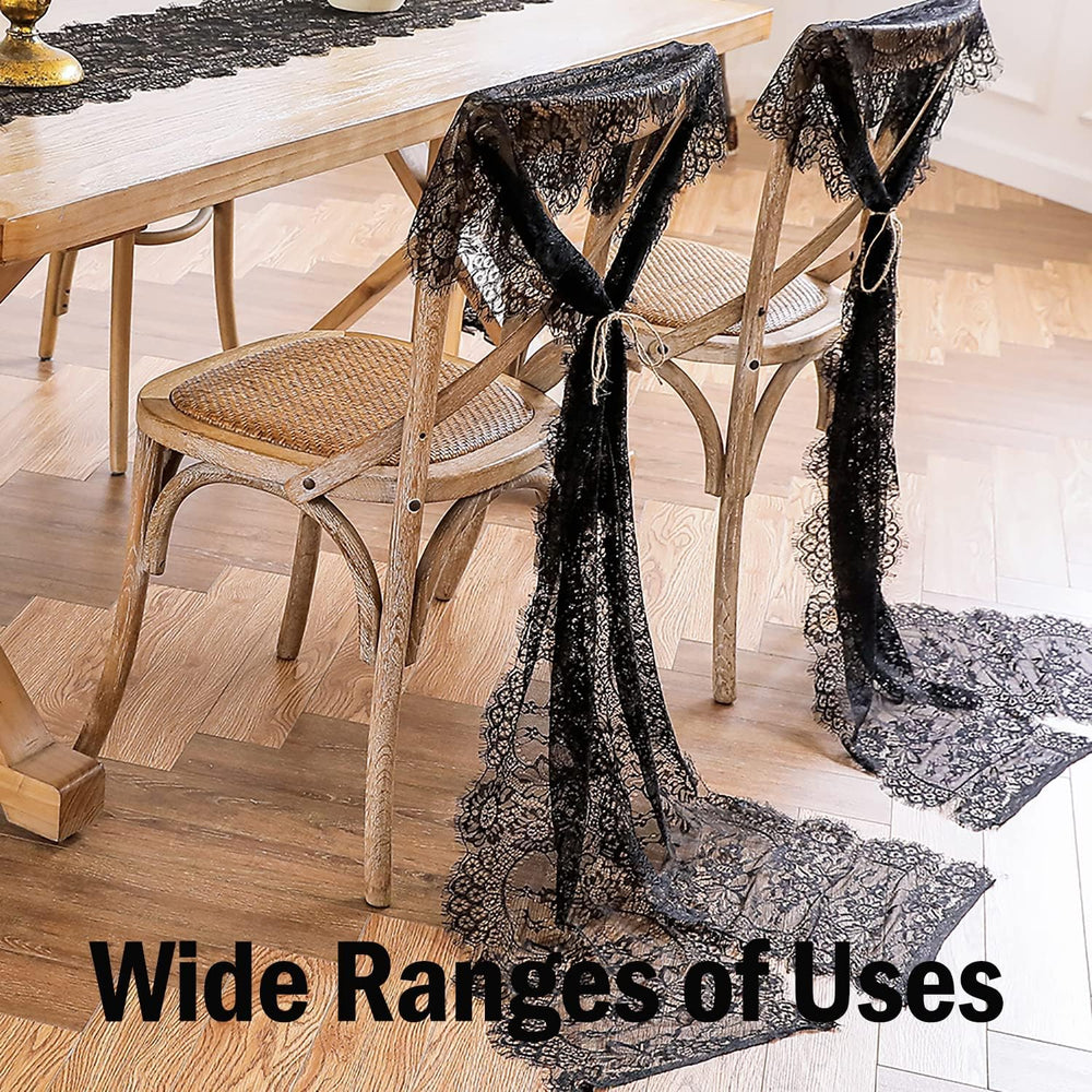 Black Lace Table Runner 14 x 120 Inch Floral Embroidered Fabric Decoration
