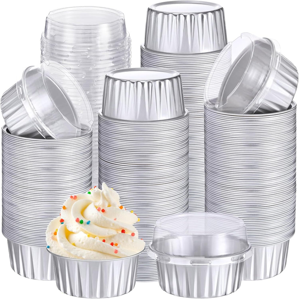 Gejoy 400 Pcs Aluminum Foil Baking Cups with Lids, Classic, Silver