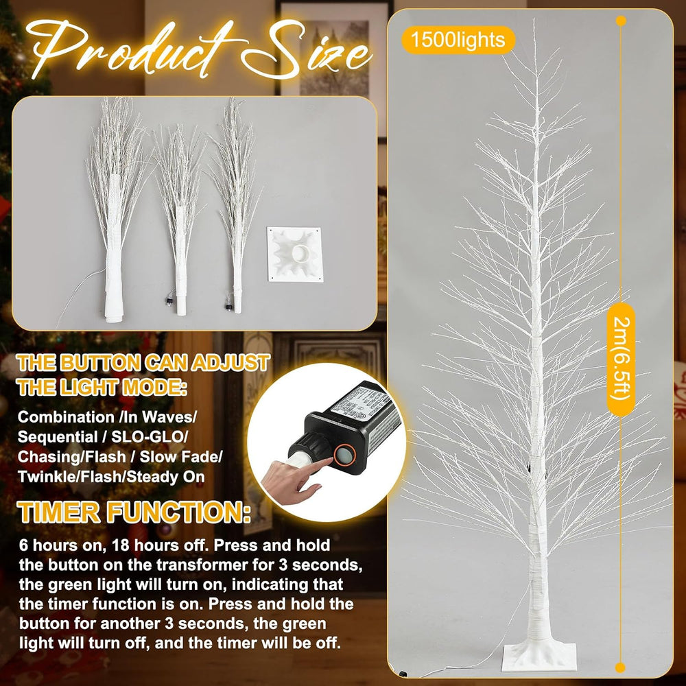 Rossesay 1 Pack 7ft-1500led Christmas Lighted Birch Tree Warm White Lights