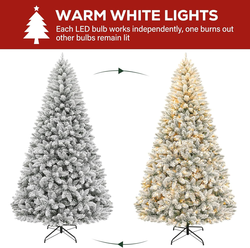 Hykolity 7.5 ft Snow Flocked Christmas Tree, Artificial Christmas Tree wih 45...