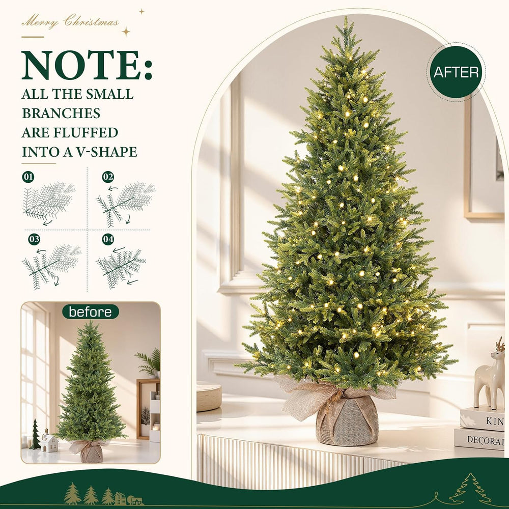 Alupssuc 5ft Prelit Artificial Small Christmas Tree with Warm White Lights