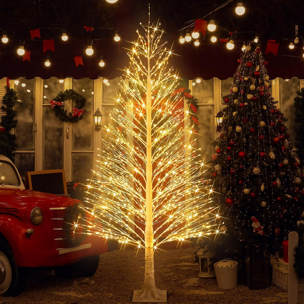 Rossesay 1 Pack 7ft-1500led Christmas Lighted Birch Tree Warm White Lights