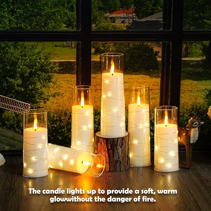 Flameless Candles with Embedded Star String - Battery Operated LED Candles, with Remote,12 White Flickering Candles for Christmas, Weddings, Home Decor & Party,(D 2.3"×H 5" 6" 7")