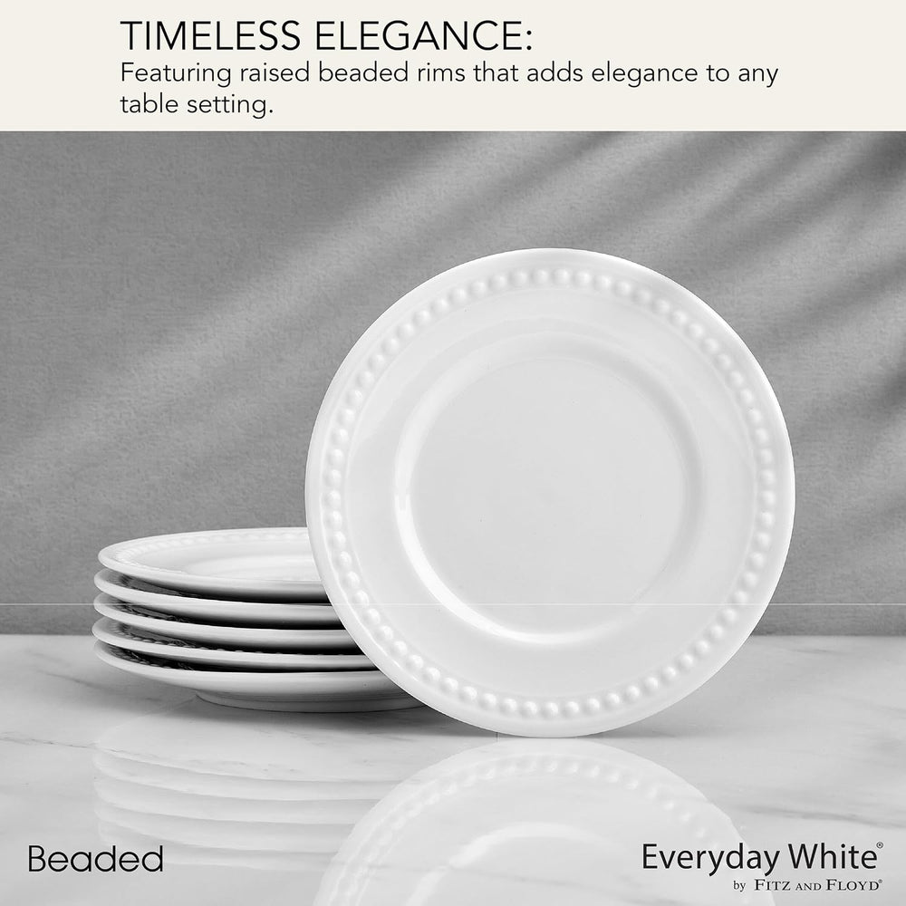 Fitz and Floyd Everyday Beaded White Porcelain Appetizer Dessert Plates, Set ...