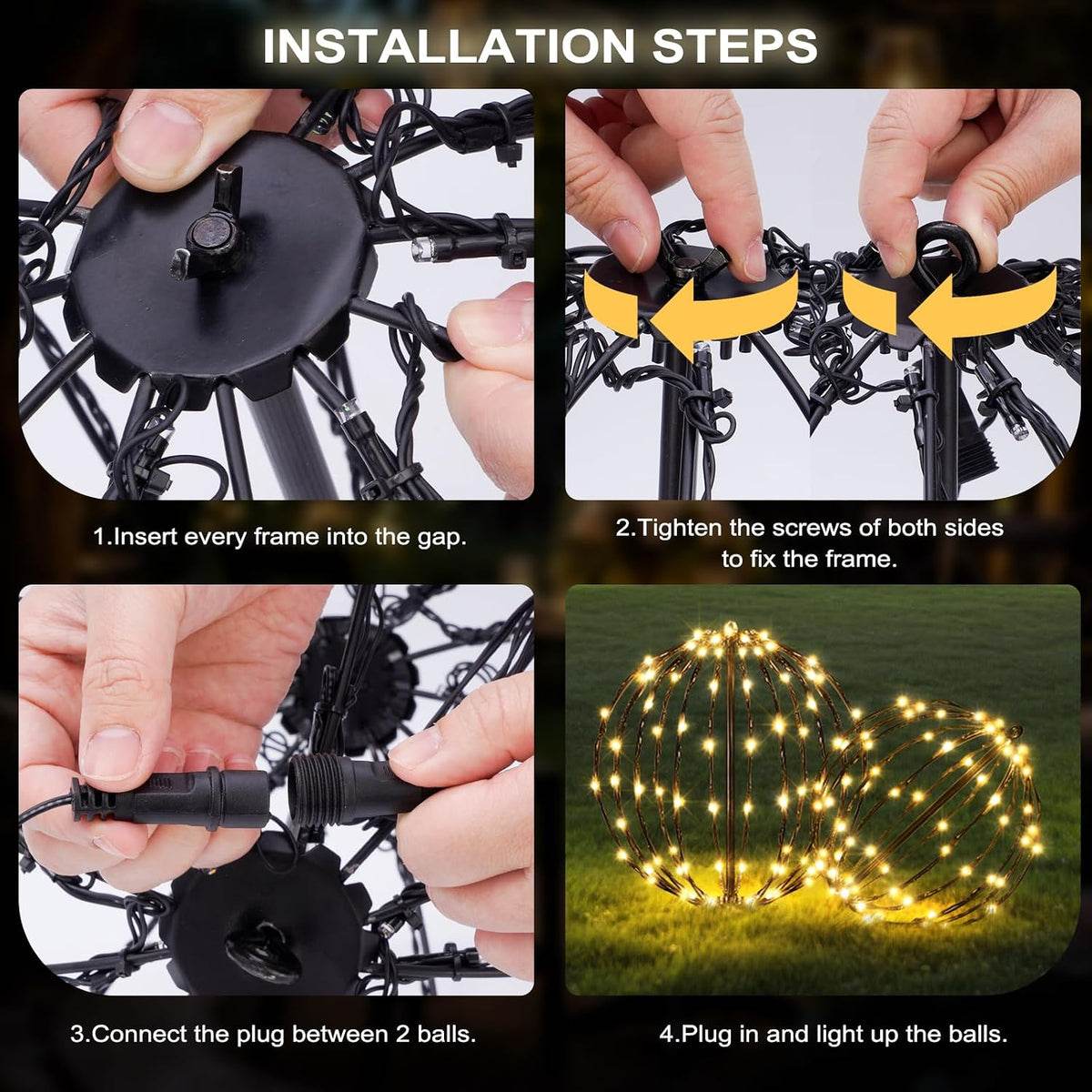 christmas decorations,led light balls outdoor,2 pack,warm white, side view