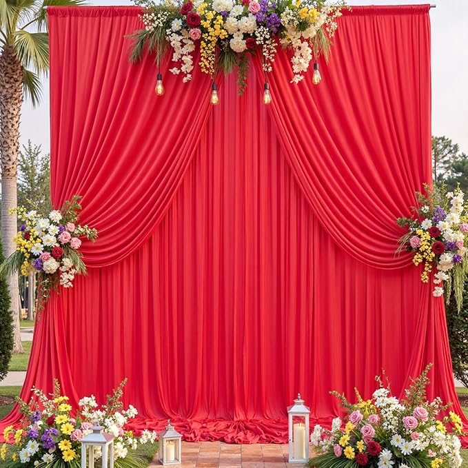 20ftx10ft Red Backdrop Curtains for Parties, Wrinkle Free 4 Panels 5x10ft Silky Polyester Photo Backdrop Drapes Back Drop Cloth for Wedding Birthday Photography Baby Shower Background Decor
