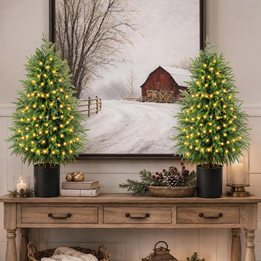 Christmas Decorations - 2 Pack Pre-Lit 3FT Artificial Norfolk Tree