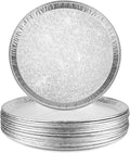 15 Pack Disposable Pizza Pans 14IN, Large Aluminium Foil Serving Platters/Trays for Parties, Silver Embossed Foil Serving Dishes/Plates for Vegetable, Fruit, Slices of Cake, Cookies