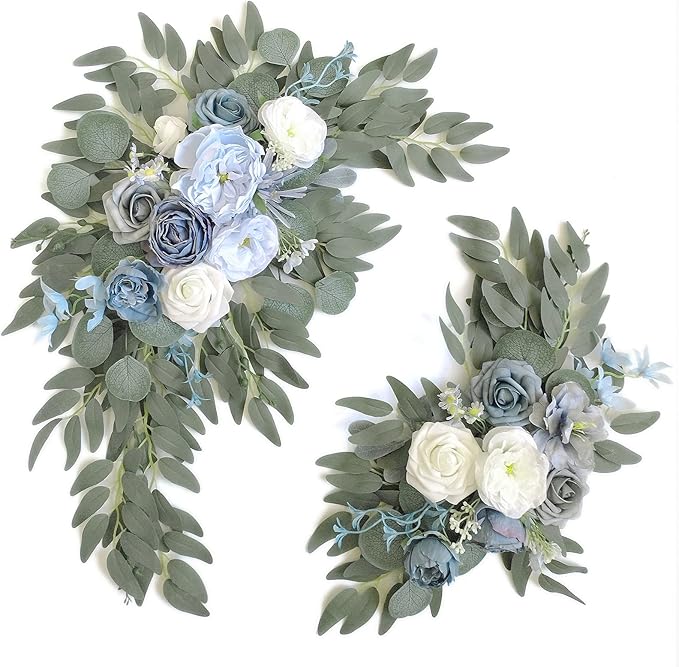 Faux Flower Swag Set of 2 for Wedding Welcome Signs Floral Swag Wedding Reception Ceremony Signs Decor (Blue)